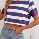LilyCoco Womens Striped T Shirt Cotton Crop Short Sleeve Crew Neck Summer Tshirts Blue and White Medium (M)