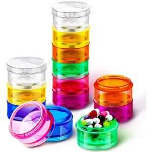 Sieral 7 Days Stackable Pill Organizers 7 Compartments Round Pill Boxes Tower Weekly Vitamin Individual Storage Containers Travel Cases with Lids for Medications, Vitamins and Supplements(2 Sets)