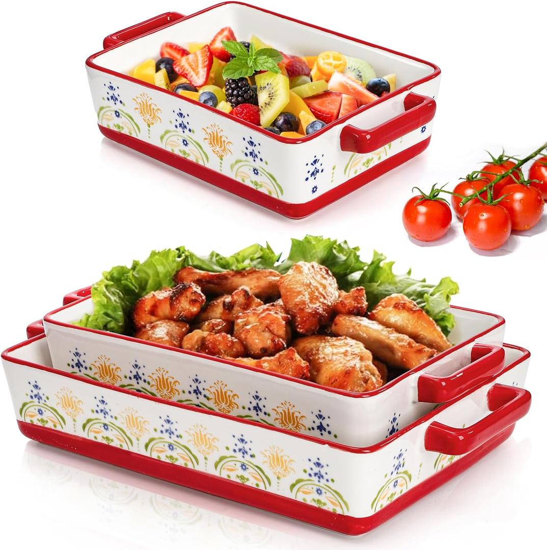 Set of 3 Ceramic Baking Dishes, Casserole Dish for Oven, Rectangular Bakeware with Handles, Ceramic Bakeware for Cooking, Baking Cake, Wedding Gift, 3 Sizes (12''/10.7''/7.7'')