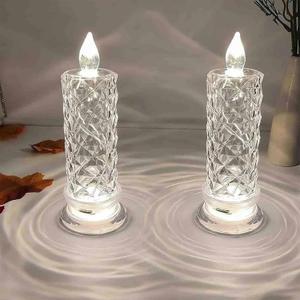 2025 New Flameless Candles, LED Crystal Candle Lights, Rose Shadow LED Flameless Candles, Safe Flameless Design, Create Romantic Ambience for Wedding Christmas Decorations (White, 2 PCS)