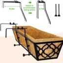 Y&M Deck Railing Planter Boxes, Adjustable Balcony Planter for Outdoor Plants, Metal Railing Planter Box for Deck, Fence and Porch, Window Boxes Outdoor, Sturdy Hanging Planter-24inch 4pcs