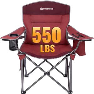 FUNDANGO Oversized Camping Chairs for Adults, Heavy Duty Fold Up Sports Games Lawn Chairs, Extra Wide Big Man Outdoor Chairs with Padded Lumbar, Plus size XL Folding Chair features a Large 24.02'' wide seat and 6.7'' wide oversized armrests