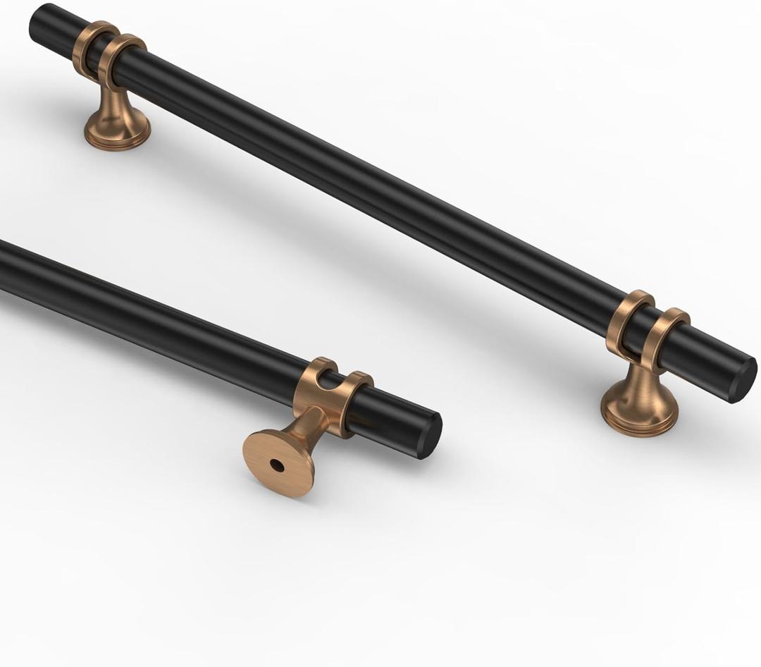 Asidrama 10 Pack 10 Inch(254mm) Champagne Bronze and Matte Black Kitchen Cabinet Handles, Cabinet Pulls Kitchen Cabinet Hardware Cupboard Handles Drawer Pulls (10" Hole Center)