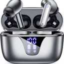 Wireless Earbuds Bluetooth Headphones, 50H Playtime Ear Buds with Mic, LED Digital Display Charging Case, IPX7 Waterproof, Deep Bass Stereo, in-Ear Earphone for iPhone Andriod Phone - Black