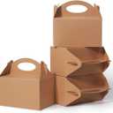 50 Pcs Small Party Treat Boxes, 6 Inch Candy Cookie Goodie Gift Bags Gable Box for Kids Birthday Party, Kraft Brown (1 Count (Pack of 50))