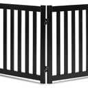 LZRS 6-Panel Extra-Wide Freestanding Wooden Dog Gate Indoor 24High Foldable Safety Pet Barrier for Doorways, Hallways, Kitchens, and Long Staircases, Durable Design fit Small to Medium Dogs, Black