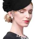 Wool Fascinator Pillbox Hat Winter British Wool Felt Hat for Women Wedding Church Hat Flower Fedoras (2006 Black)