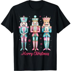 Nutcracker Pink Christmas 2024 Xmas Pajamas Matching T-Shirt, XS, Black