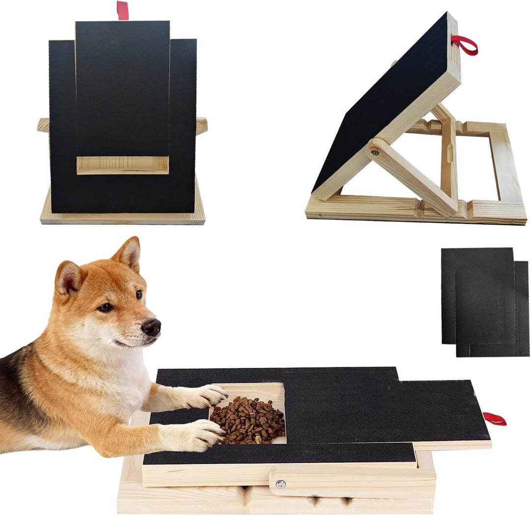 Dog Nail Scratch Board with Treat Drawer,Wooden Nail Filing Pad for Dogs - Adjustable Home Grooming Tool with Durable Self-Adhesive Sandpaper,Suitable for All Breeds