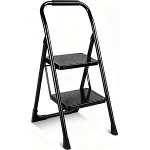Valeo 2 Step Ladder, Folding Step Stool for Adults, Black