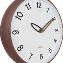 Wall Clock, 12 Inch Wall Clocks Battery Operated, Silent Non Ticking Analog Clock with Large Numbers, Cream Modern Wooden Hands Clocks for Living Room Bedroom Kitchen Hotel Farmhouse, Brown