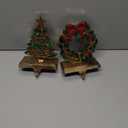 Set of 2 Tree Christmas Stocking Holders for Mantle-Retro Christmas Stocking Hangers for Mantel Xmas Stocking Hooks for Fireplace,Metal Christmas Stocking Hanger for Mantel Decoration (Tree-Wreath)