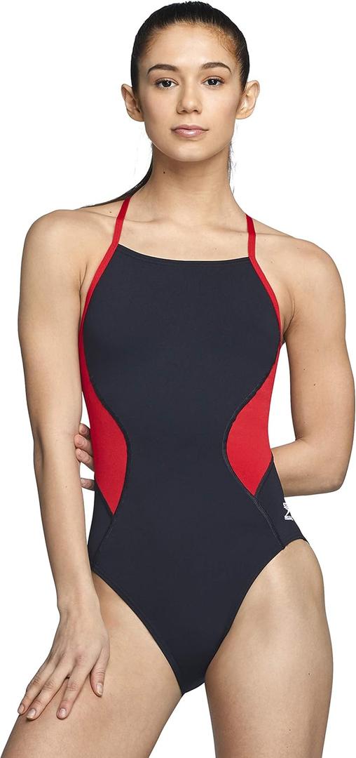 Speedo Womens Swimsuit One Piece Endurance+ Cross Back Solid Adult Team Colors (32, Spark Black/Red)