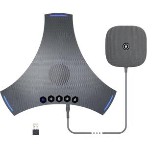 Conference Speaker and Microphone, Bluetooth/USB/Dongle Speakerphone w/ 3+1 Mics, 360° Enhanced Voice Pickup, Noise Reduce, Daisy Chain Compatibility for Large and All Conference Rooms