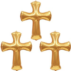 Jumbo Gold 43 Inch Cross Shape Religious Foil Balloon, 3 Pack Bless First Holy Communion Christening Baptism Balloons For Baby Shower Easter Wedding Christmas Memorial Party Decoration Supplies, Large
