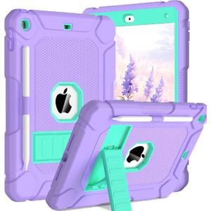 BMOUO Case for iPad 9th 8th 7th Generation (10.2 inch, 2021/2020/2019), Shockproof Protective iPad 10.2 Case with Built-in Stand/Pencil Holder, Purple