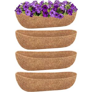 4 Pack 24 Inch Trough Coconut Liners for Planters- Natural Coco Liner Window Box Liners Replacement, Coconut Fiber Planter Liner for Outdoor Flower Planters, Deck Railings, Fence and Balcony