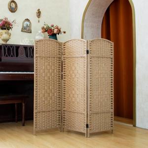 Compact 3 Panel Short Room Divider, 47.2 Inch Tall Double-Sided Rattan Folding Privacy Screen for Home & Office,Light Brown