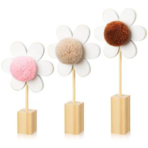 Beeveer 3 Pcs Wooden Daisy Nursery Shelf Decor Boho Daisy Decor Set Floral Aesthetic Flower Wall Art Bohemian Style for Nursery Baby Bedroom Boys Girls Kids(Boho Color)