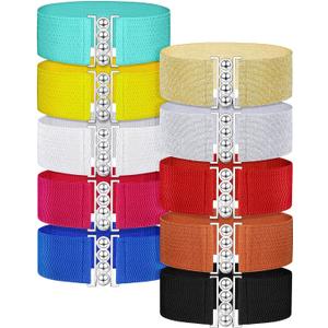 SATINIOR 10 Pieces Wide Elastic Women Stretchy Belt Elastic Vintage Waist Buckle Belt Cinch for Women