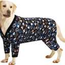 CuteBone Big Dog Clothes Pitbull Golden Retriever Post Surgery Suit Stretchy Calming Anxiety Pet Pajamas Shirts Shedding Suits Onesie for Medium/Large Sized Dogs Labrador Bully ZP17XL (Snap=Footprints)