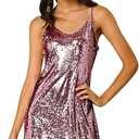 Allegra K Women's Glitter Sequin Dress Spaghetti Strap V Neck Party Cocktail Sparkly Mini Dress Clubwearsize, Small