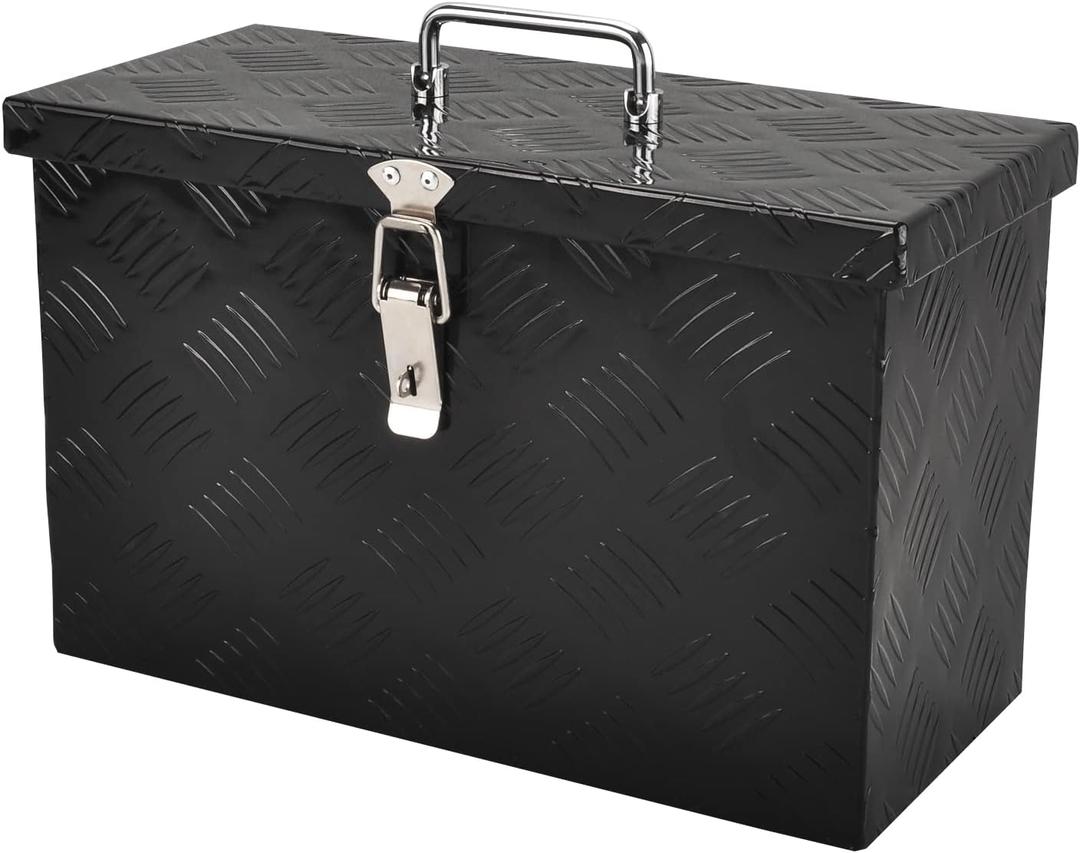 16 Inch Aluminum Tool Box, Truck Bed Storage Underbody Tool Organizer with Top Handle,Lock and 2 Keys for Truck,Trailer,Pickup,RV,16"X7.5"X10",Black