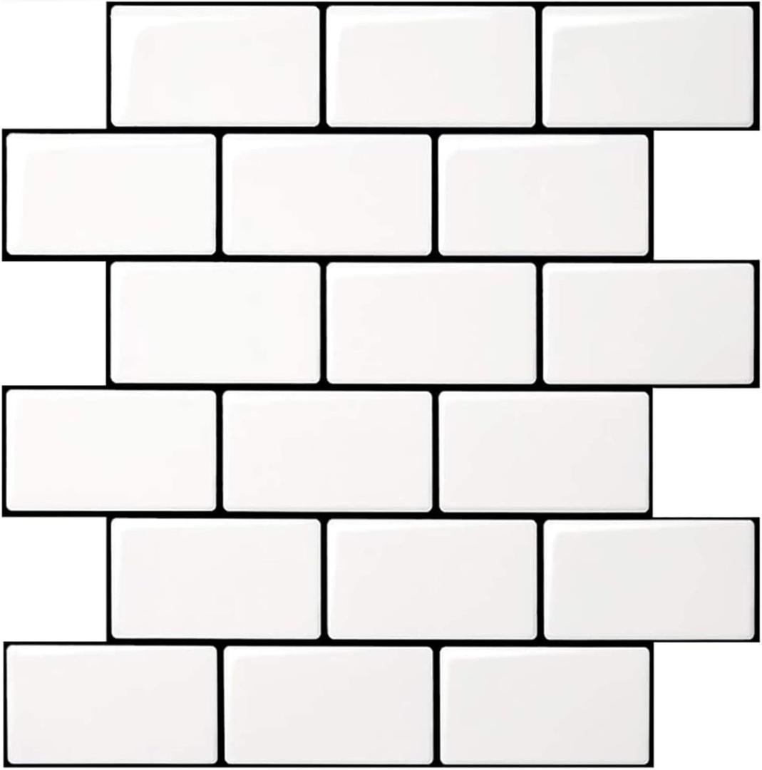 Art3d Peel and Stick Backsplash for Kitchen White Subway (10 Tiles, Thicker Design) (White With Black Grout)