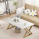 Wolawu Coffee Table Living Room Table White Center Table, Simple Modern Faux Marble Rectangular Tea Tables with Sturdy Gold Metal Frame,Industrial Wooden Coffee Table for Bedroom Home Office, 39.37 x 18.9 x 21.85 inches