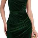 Spaghetti Strap Bodycon Ruched Wrap Velvet Dress Midi Christmas Cocktail Party Dress for Women (Small, Dark Green)