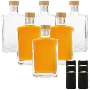 Coloch 6 Pack Glass Liquor Bottles, 6 Oz(200ml) Square Glass Bottles and Shrink Capsules, Heavy Base Hot Sauce Bottle Vodka Bottle for Wine, Whiskey, Vodka, Beer, Soda, Without T-Top Cork