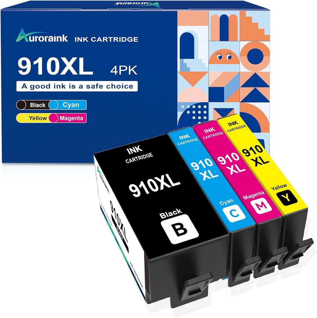 910XL Ink Cartridges Replacement for HP 910 910XL Ink Cartridges Combo Pack Compatible with HP OfficeJet 8010 8015 8018 8022 OfficeJet Pro 8020 8025 8028 8035 Printer(Black Cyan Yellow Magenta)