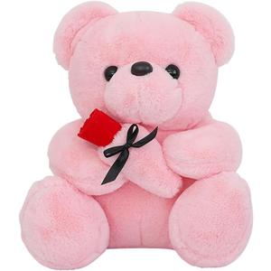 12 inch Teddy Bear Stuffed Animal with Rose, Soft Teddy Bear Plush Toys, Birthday Xmas Gifts for Kids Boys Girls (Pink)