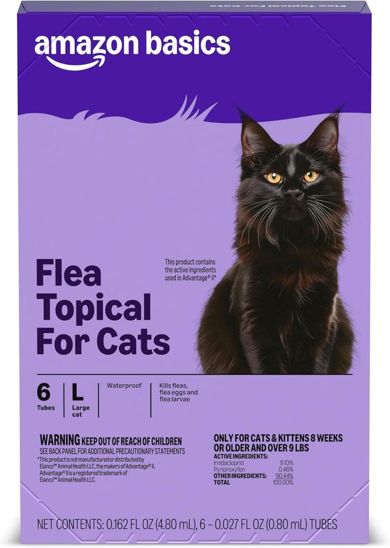 Amazon Basics Topical Flea Treatment for Large Cats (Over 9 pounds), 6 Count, Packaging May Vary