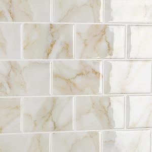 CRE8TIVE 4 Sheets Yellow Marble Tiles Peel and Stick Backsplash for Kitchen 12"x12" Stick on Backsplash Tile Stickers Self Adhesive Subway Tile for Kitchen Bathroom Shower Waterproof Wall Tiles Decor