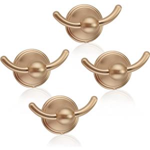FILTA Bathroom Towel Hooks, Brushed Brass Robe & Towel Hooks for Wall Mounted, Traditional Towel and Robe Hooks for Hanging Towels, Bath Towel Holder for Shower(4 Pack)