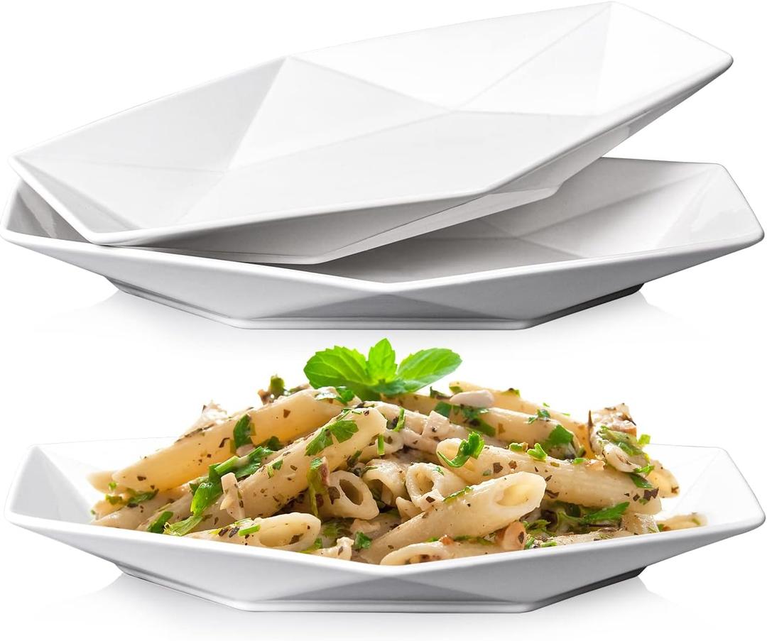 DELLING 13.7 inch Serving Platter, Geometric Serving Plates, White Porcelain Platters for Serving Food, Serving Trays for Party, Entertaining, Appetizer, Fruit, Salad, Oven Safe Dinnerware Set of 3