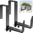 Window Box Brackets, Adjustable Planter Box Brackets, Heavy Duty Iron Flower Box Bracket for Deck Railing with Upgraded Bottom Support - Ideal for Balconies, Fences, and Gardens (2 Pack)