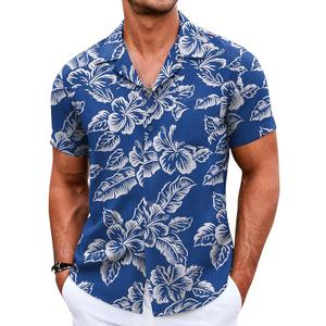 COOFANDY Men's Casual Button Down Shirts Short Sleeve Linen Beach Shirt Cuban Vacation Textured Shirts with Pocket Large
