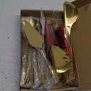 Serving Utensils Set for Buffet, 18 Pack Stainless Steel Serveware, Large Spoons, Slotted Spoon, Forks, Tongs, Butter Knife, Shell Spoons, Soup Ladle, Pie Server, for Party Festival Family, Gold