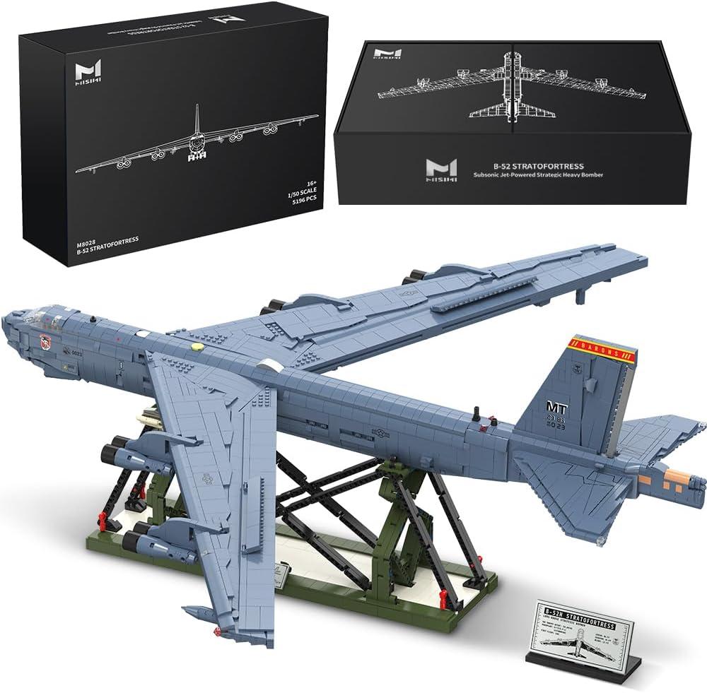 MISINI M8028 1:50 B-52H Stratofortress Bomber Building Blocks Set, Large MOC Military Aircraft Model with Stand, Collectible Display Fighter Gift for Military Fans and Adults-5196 Pieces
