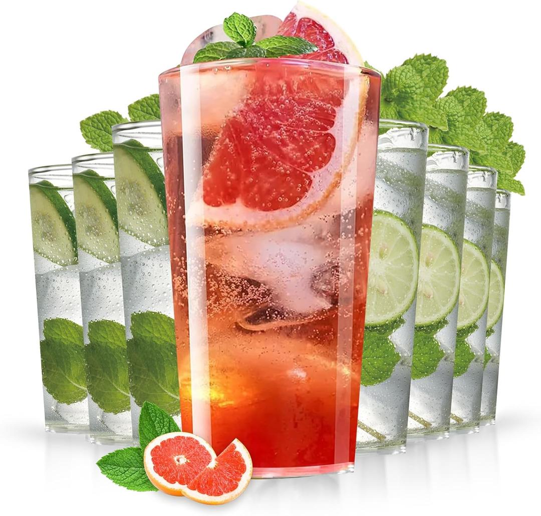 Liacere Plastic Drinking Glasses Set of 12-18oz Highball Clear Reusable Plastic Glasses Colors, Water Glasses Cups, Bar Tumbler Glassware Set for Beer, Juice, Cocktail, Milk