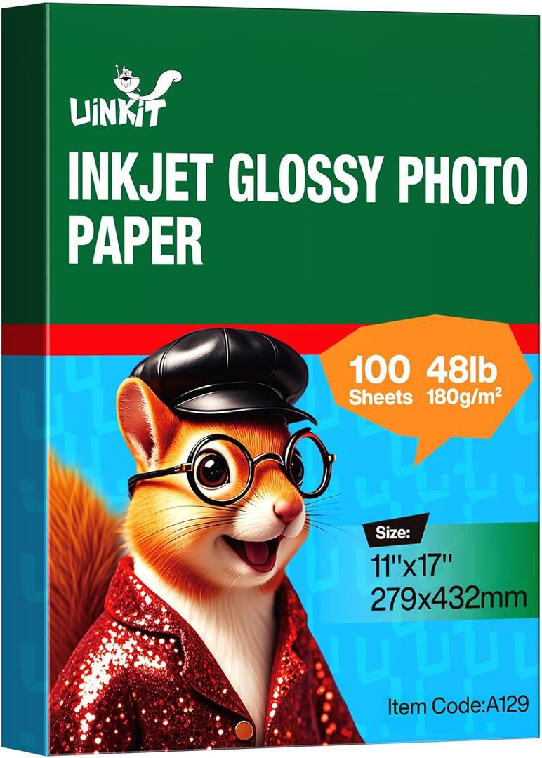 Uinkit 11x17 100 Sheets Photo Paper Glossy Inkjet 48lb Single Side Print Poster Playbill Obituary Papers for Funerals Bulletin Gallery Show Photographic 11 x 17 Copy Printing A3 Value Packed