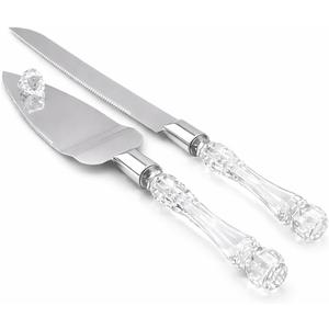 Adorox Elegant Cake Knife and Server Set Stainless Steel with Crystal Handle - Perfect for Weddings, Anniversaries, and Special Celebrations (Silver)