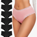 FINETOO 6 Pack Cotton Underwear for Women Cute Bikini Panties Sexy Lace Waist Briefs Soft Breathable Womens Cheeky Medium