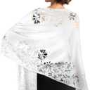 Shawls and Wraps for Evening Dresses Scarfs for Women Pashmina 1920s Wedding Formal Lace Fringe Shawl Accessories (White)