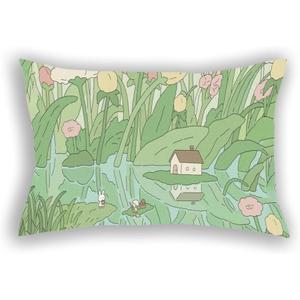 Kawaii Green Pillowcases Cute Pillow Case Japanese, Flowers and Plants Korean Home Decor Pillow Cases, Kawaii Anime Aesthetics Pillow Covers Decorative Pillowcase 20"x30" Inches