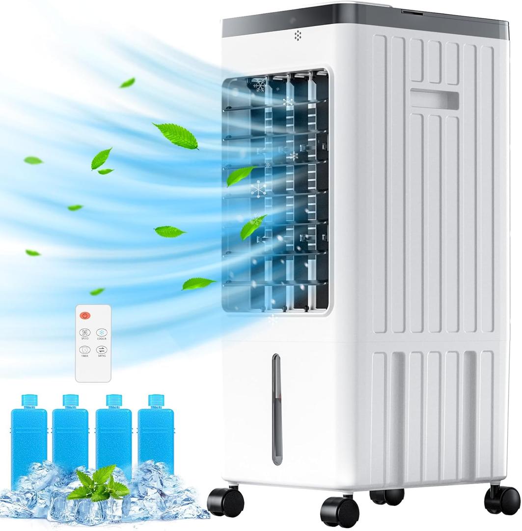 3-IN-1 Portable Air Conditioners, Evaporative Air Cooler w/Remote & 3 Speeds, Windowless Air Conditioner, 2 Gal Tank & 4 Ice Packs for 45H Cooling, Quiet Portable AC for Room Bedroom Office