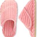 Besroad Kids Slippers Girls Boys House Slippers Adjustable Warm Memory Foam House Shoes Soft Corduroy Bedroom Slides Indoor Outdoor (Pink)