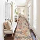 Lahome Moroccan Washable Runner Rug 2x10, Kitchen Runners for Hallways Rubber Backing Ultra-Thin Vintage Hallway Rug Non-Slip Carpet for Entryway Bedroom Laundry Room Elise, Cream/Multi (Burnt Orange/Teal Multi)